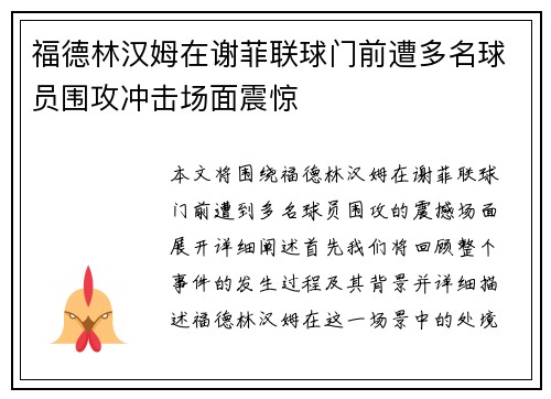 福德林汉姆在谢菲联球门前遭多名球员围攻冲击场面震惊